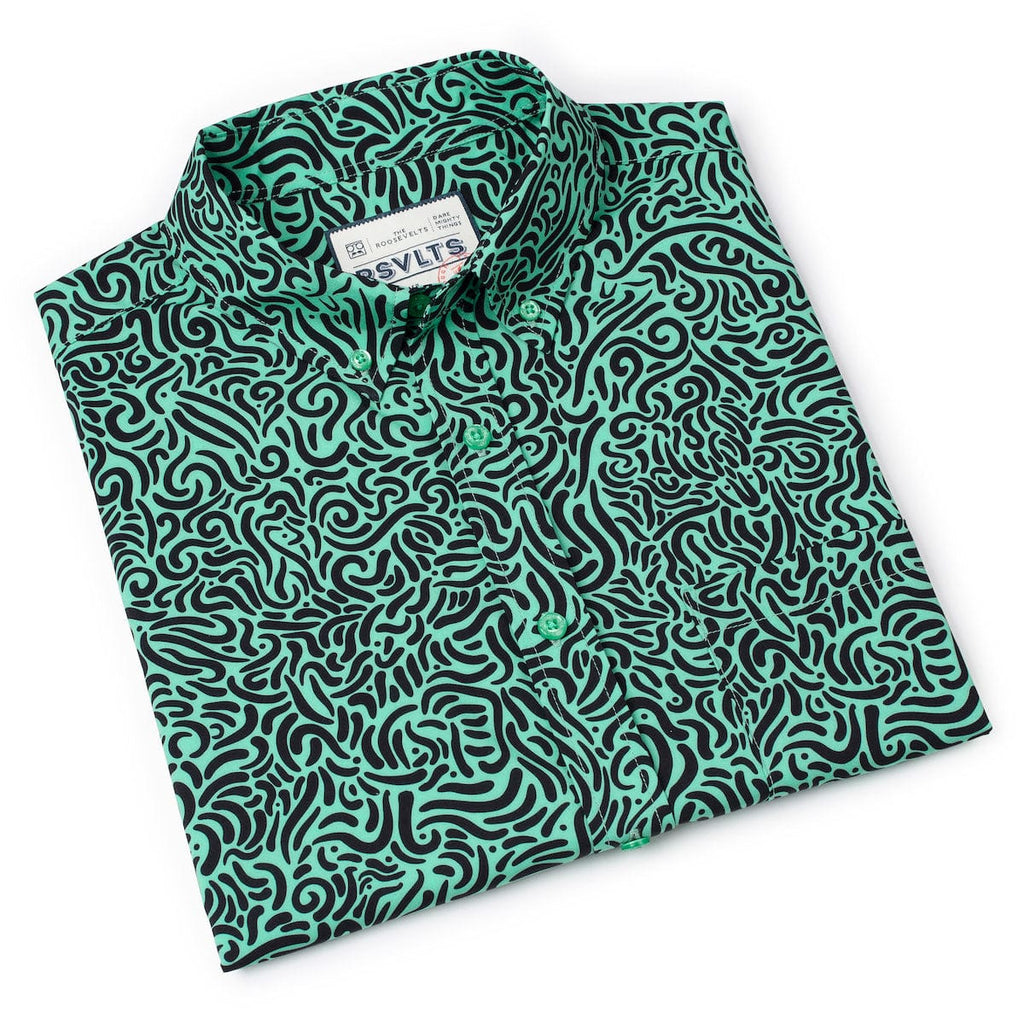 RSVLTS Squiggle Zoo KUNUFLEX Short Sleeve Shirt in Black — detail 8