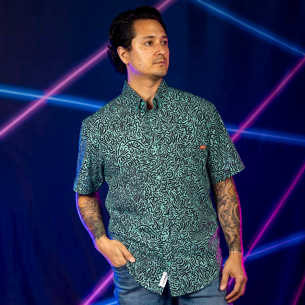 RSVLTS Squiggle Zoo KUNUFLEX Short Sleeve Shirt in Black — detail 3