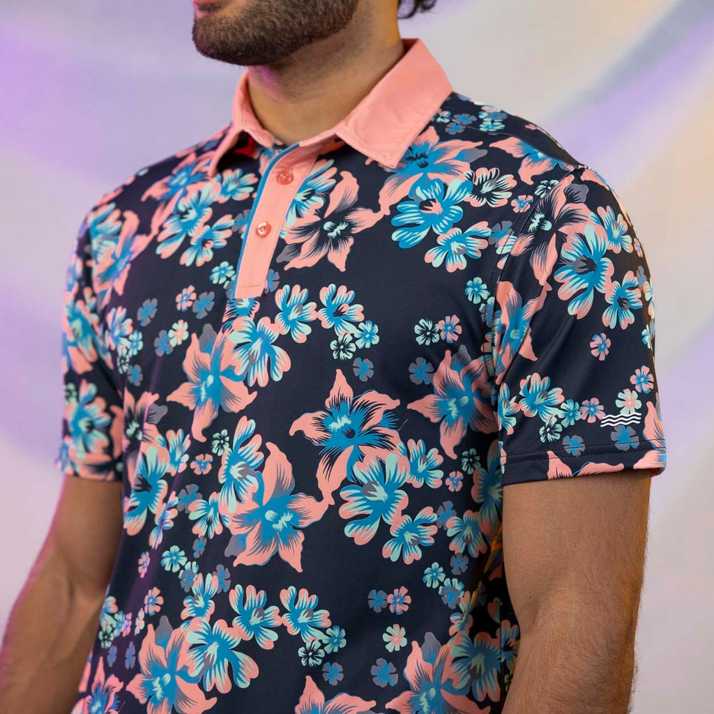 RSVLTS Midnight Bloom All-Day Polo in Black — front view