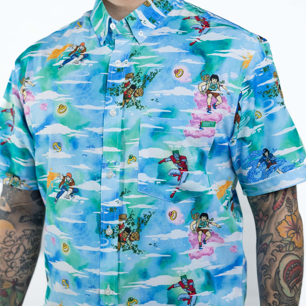 RSVLTS Powers Combined! KUNUFLEX Short Sleeve Shirt in Blue — detail 5