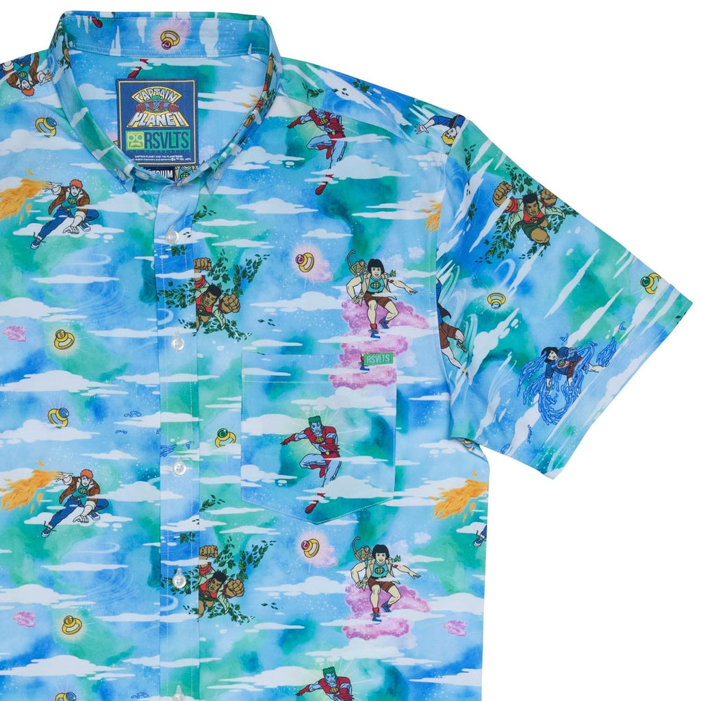 RSVLTS Powers Combined! KUNUFLEX Short Sleeve Shirt in Blue — front view
