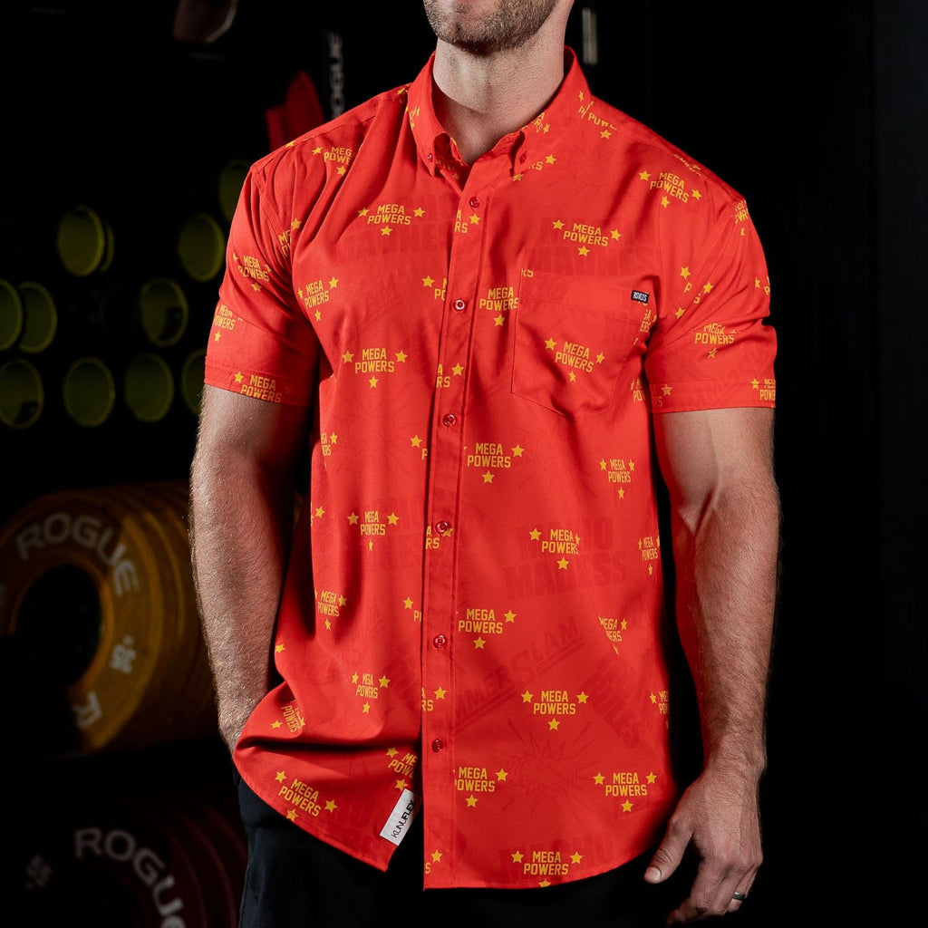 RSVLTS Mega Powers KUNUFLEX Short Sleeve Shirt in Orange — detail 3