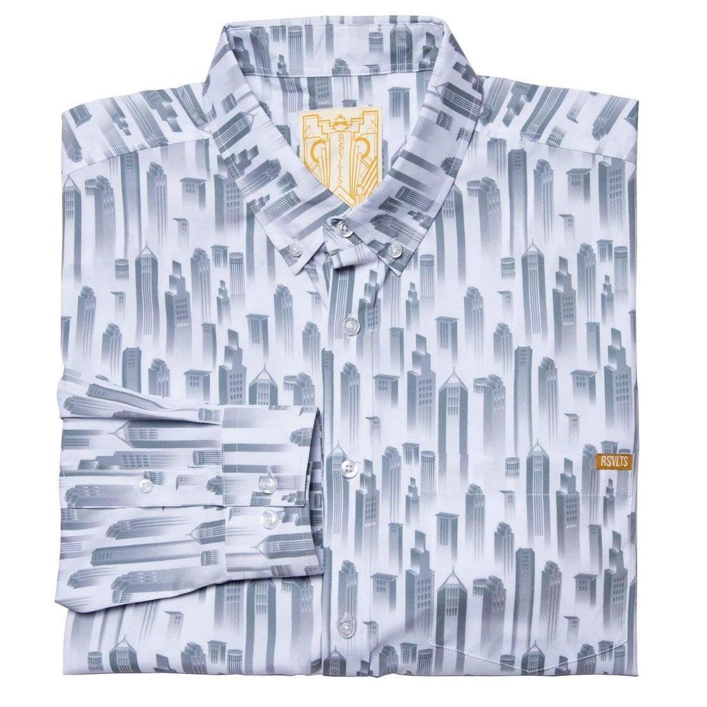 RSVLTS Happy Noir Years Long Sleeve Shirt in White — front view