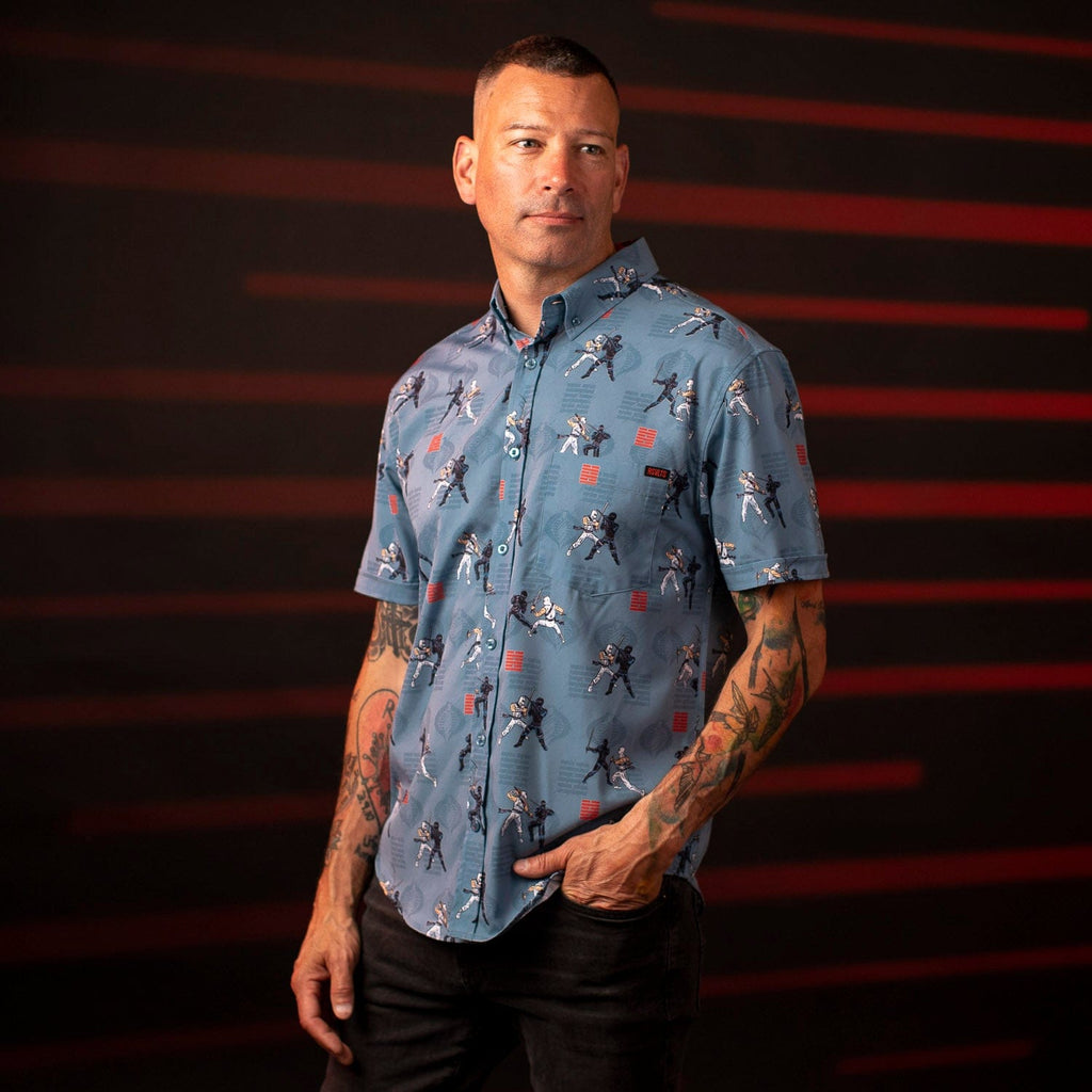 RSVLTS Arashikage Showdown KUNUFLEX Short Sleeve Shirt in Blue — detail 6