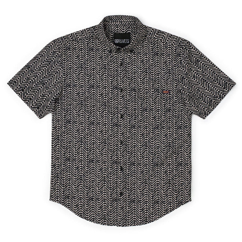 RSVLTS Herring-bonez KUNUFLEX Short Sleeve Shirt in Black — detail 5