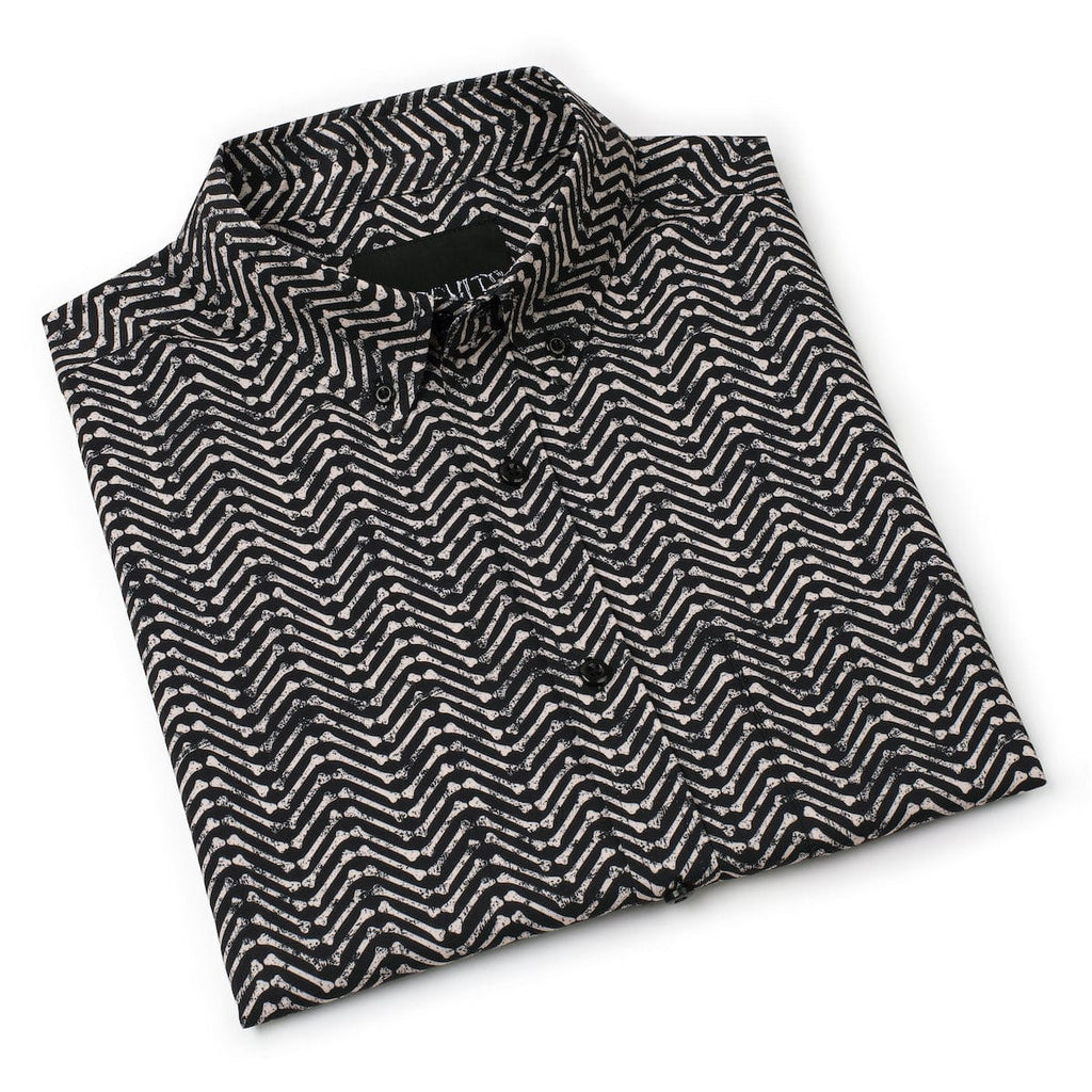 RSVLTS Herring-bonez KUNUFLEX Short Sleeve Shirt in Black — detail 8
