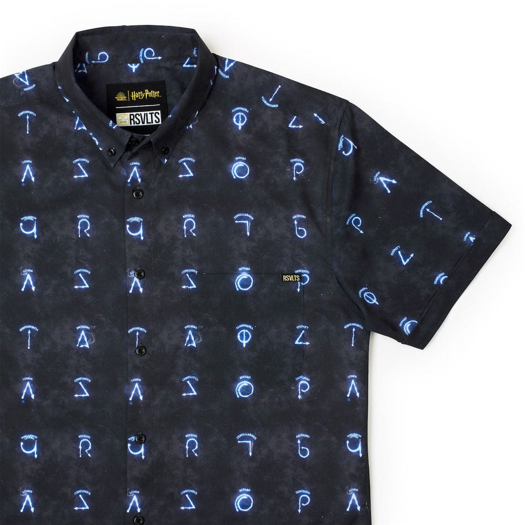 RSVLTS Swish & Flick KUNUFLEX Short Sleeve Shirt in Black — front view