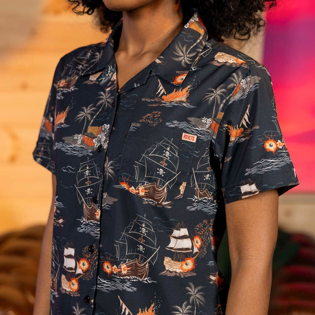 RSVLTS Days of Plunder Women's KUNUFLEX Short Sleeve Shirt in Black — detail 5
