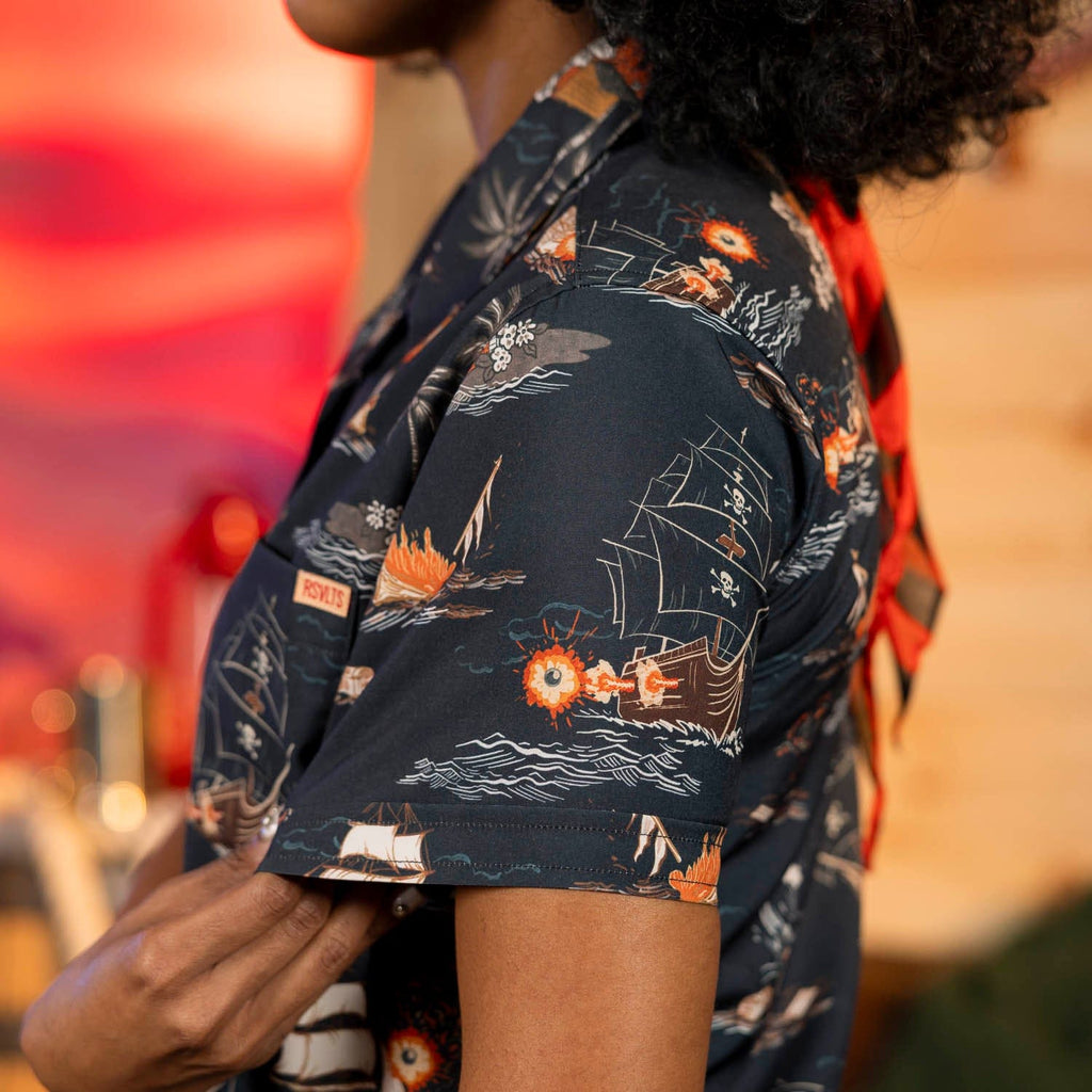 RSVLTS Days of Plunder Women's KUNUFLEX Short Sleeve Shirt in Black — detail 7
