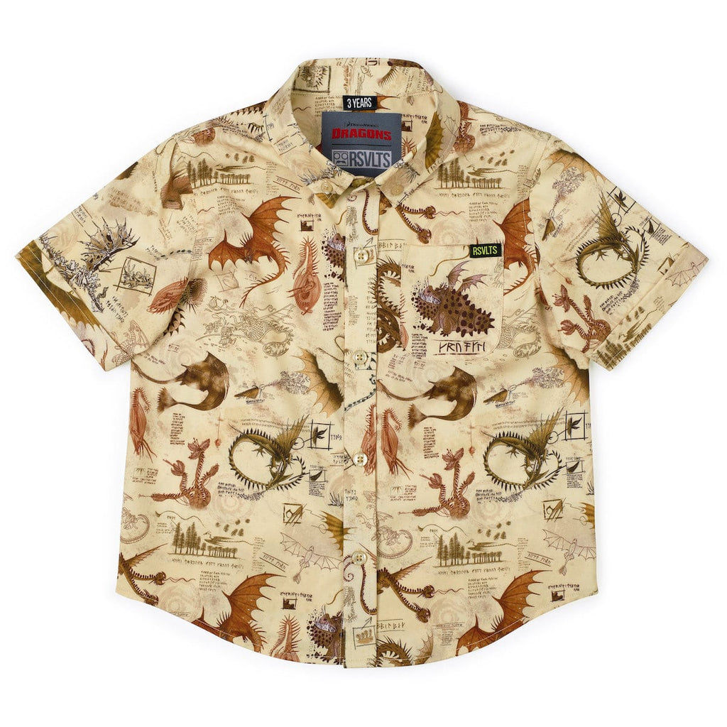 RSVLTS Book of Dragons Preschool KUNUFLEX Short Sleeve Shirt in Brown — front view