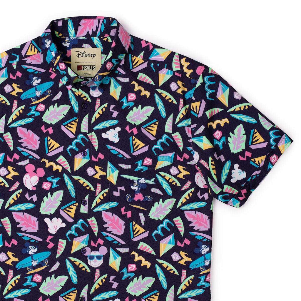 RSVLTS Surfin' Mickey KUNUFLEX Short Sleeve Shirt in Black — front view