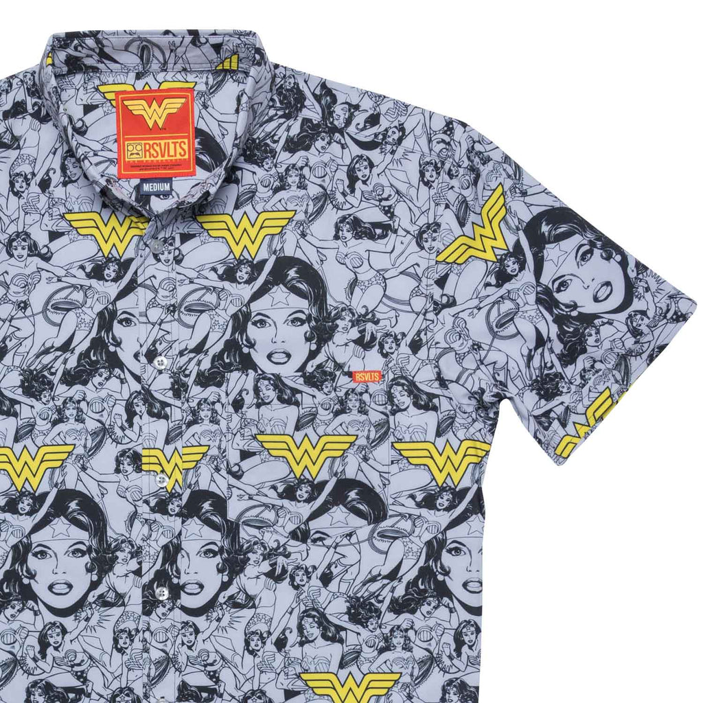 RSVLTS Face of Wonder KUNUFLEX Short Sleeve Shirt in Gray — front view