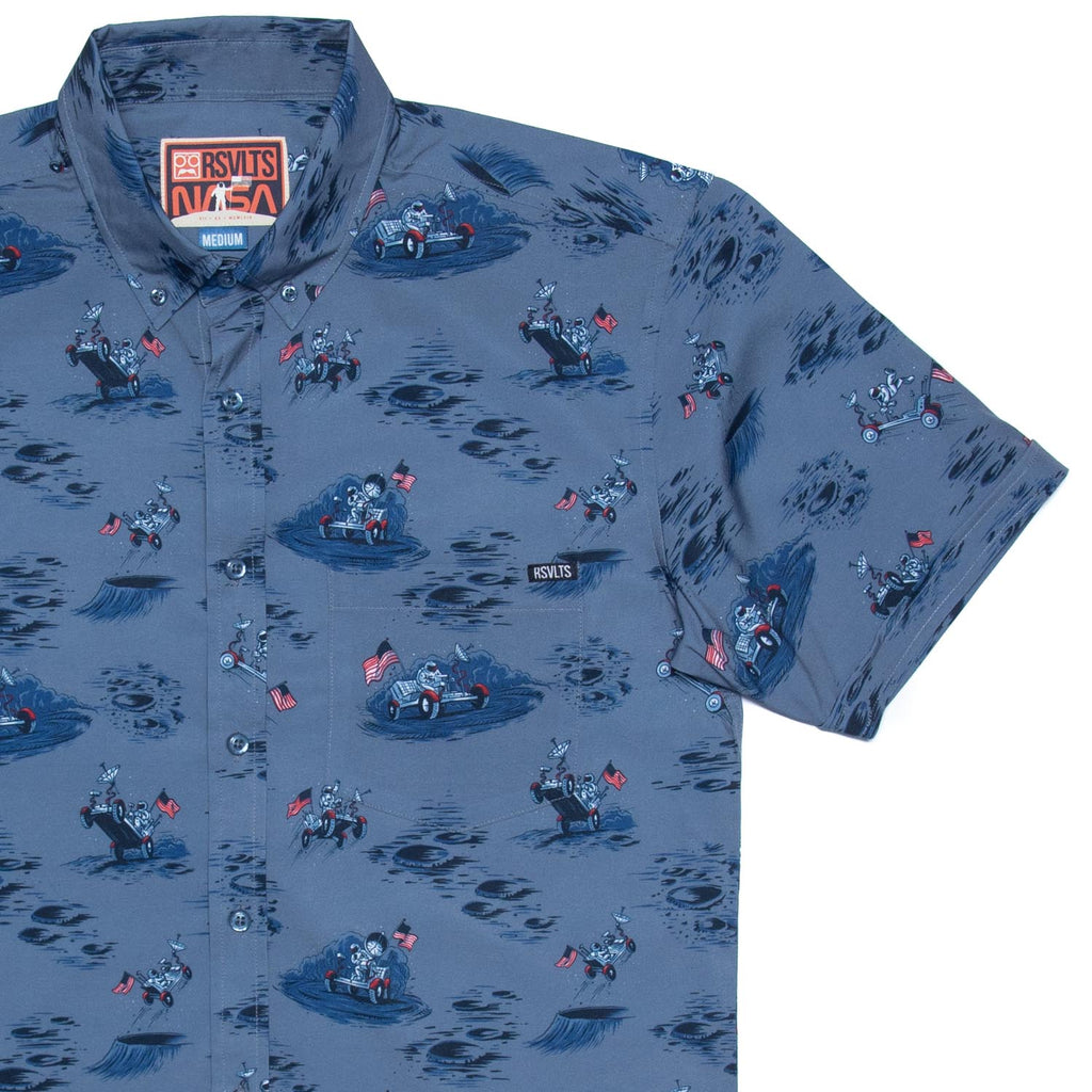 RSVLTS Moon Buggy KUNUFLEX Short Sleeve Shirt in Blue — front view