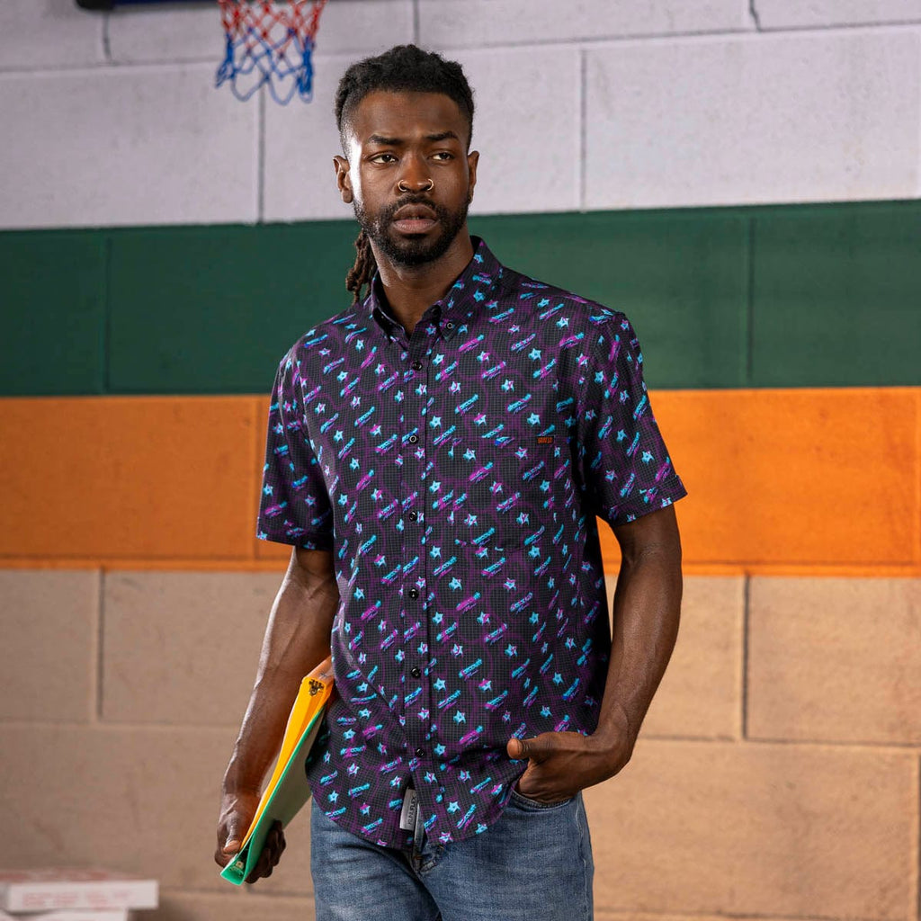 RSVLTS Battle of Starcourt KUNUFLEX Short Sleeve Shirt in Black — detail 6