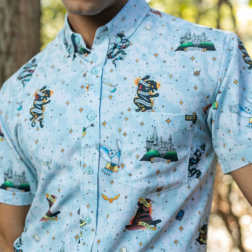 RSVLTS Wizarding Ink KUNUFLEX Short Sleeve Shirt in Blue — detail 5