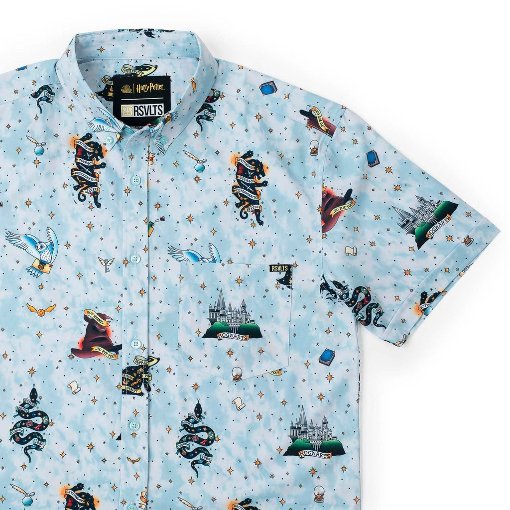 RSVLTS Wizarding Ink KUNUFLEX Short Sleeve Shirt in Blue — front view