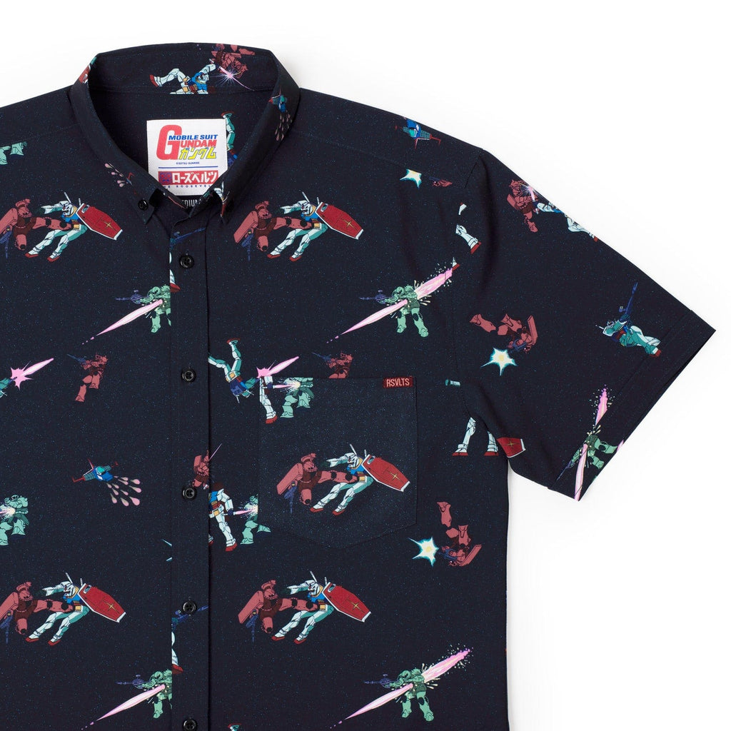 RSVLTS Amuro vs. Char KUNUFLEX Short Sleeve Shirt in Black — front view