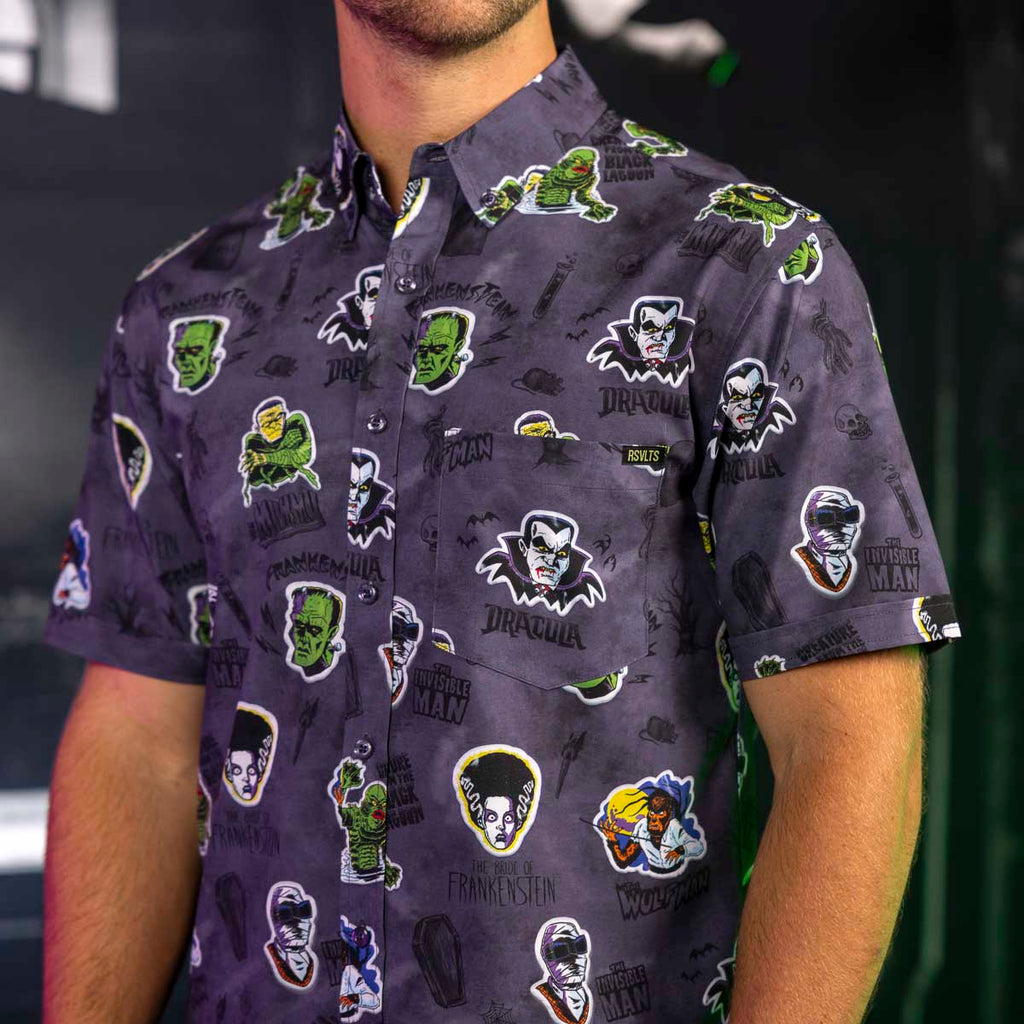 RSVLTS Monstickers KUNUFLEX Short Sleeve Shirt in Purple — detail 4