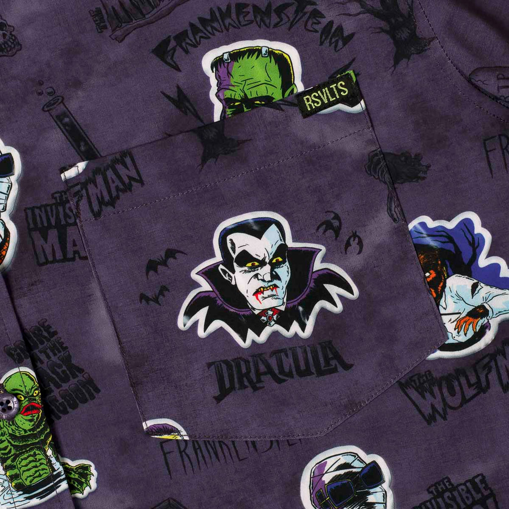 RSVLTS Monstickers KUNUFLEX Short Sleeve Shirt in Purple — detail 3
