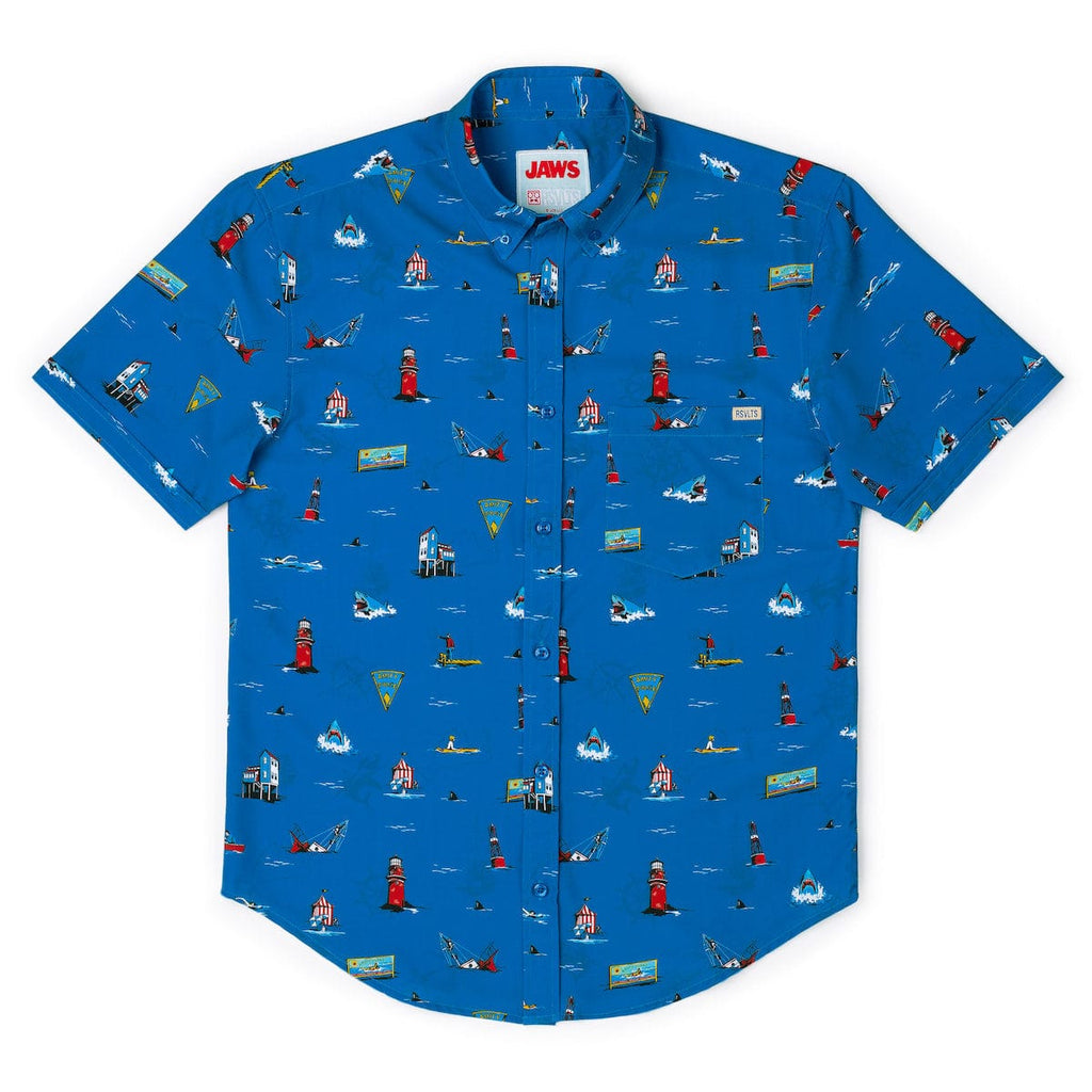 RSVLTS Swim at Your Own Risk KUNUFLEX Short Sleeve Shirt in Blue — detail 7