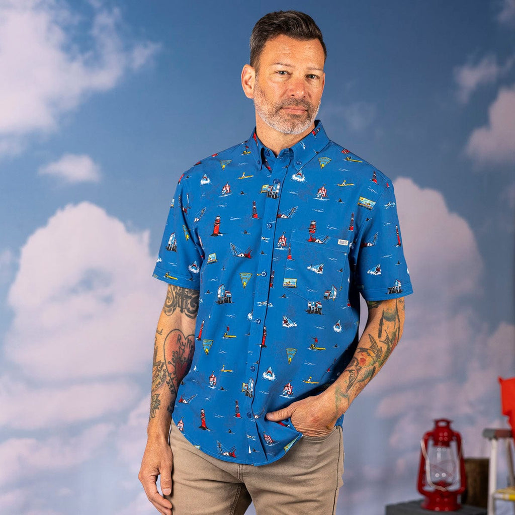 RSVLTS Swim at Your Own Risk KUNUFLEX Short Sleeve Shirt in Blue — detail 4