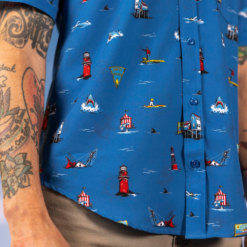 RSVLTS Swim at Your Own Risk KUNUFLEX Short Sleeve Shirt in Blue — detail 8