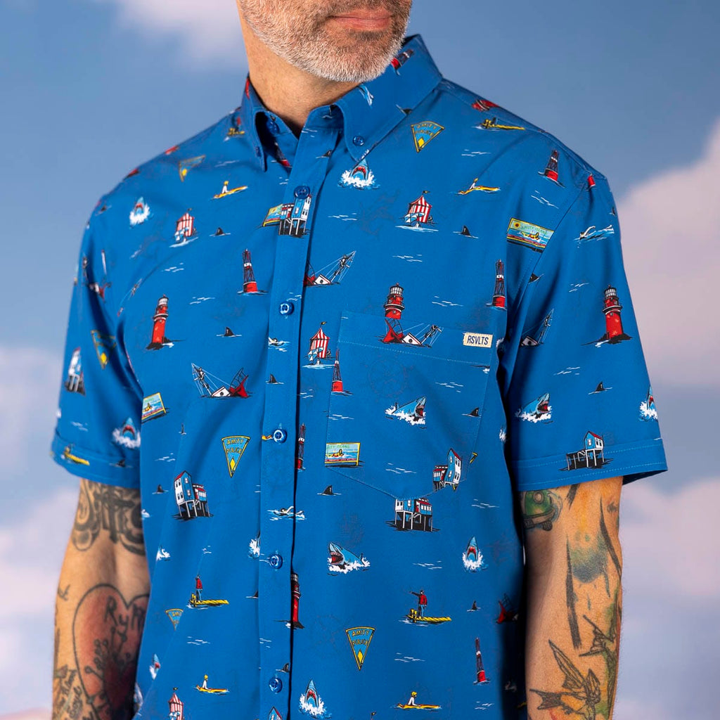 RSVLTS Swim at Your Own Risk KUNUFLEX Short Sleeve Shirt in Blue — detail 6