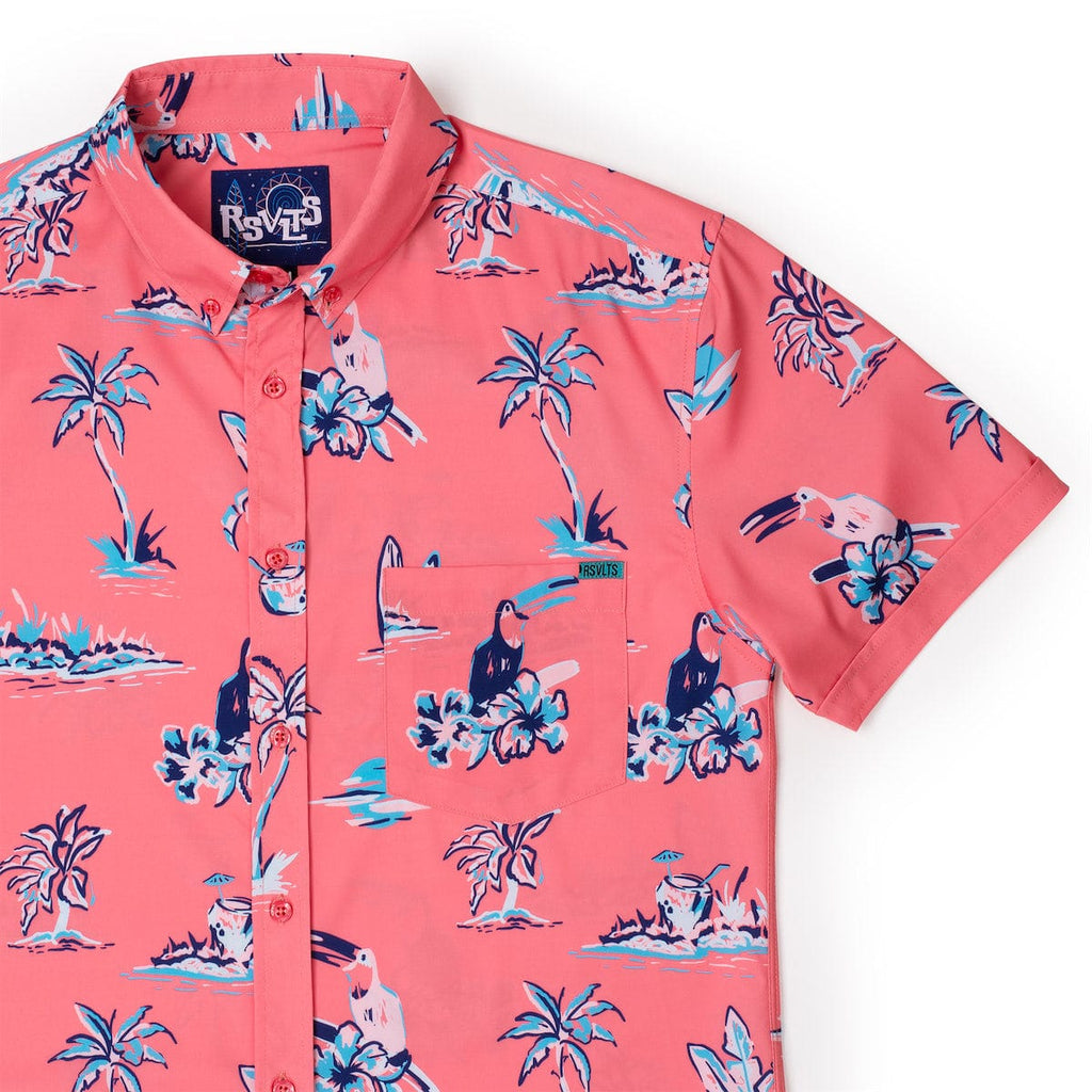 RSVLTS Toucans Are Better Than One KUNUFLEX Short Sleeve Shirt in Pink — detail 3