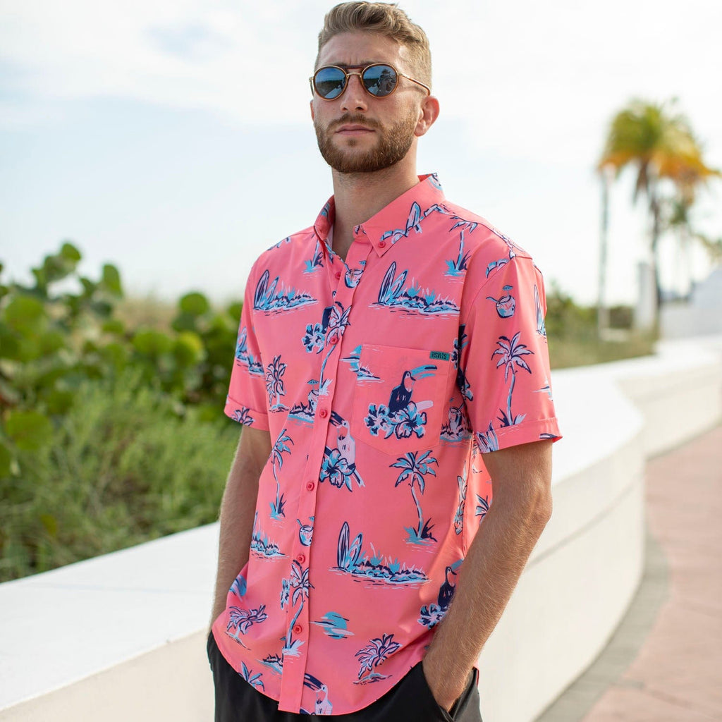 RSVLTS Toucans Are Better Than One KUNUFLEX Short Sleeve Shirt in Pink — detail 8