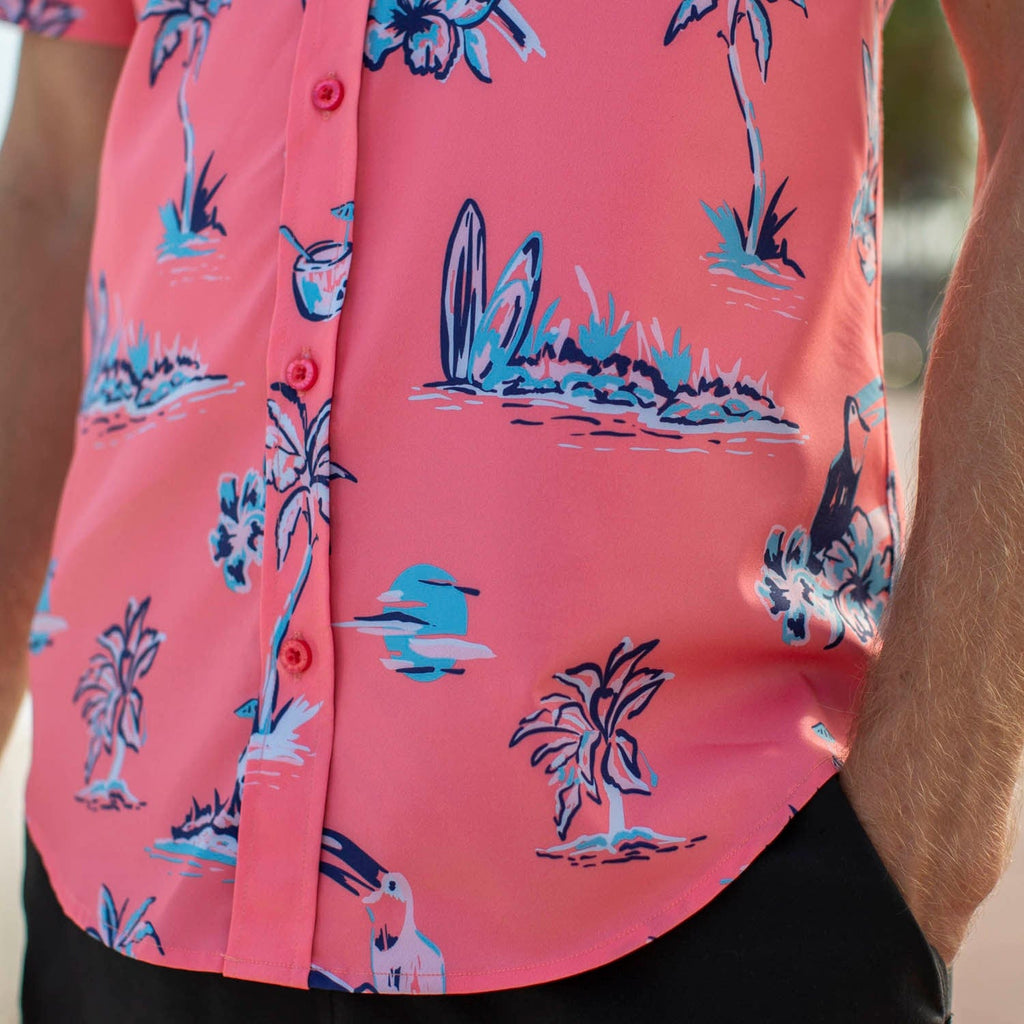 RSVLTS Toucans Are Better Than One KUNUFLEX Short Sleeve Shirt in Pink — detail 7