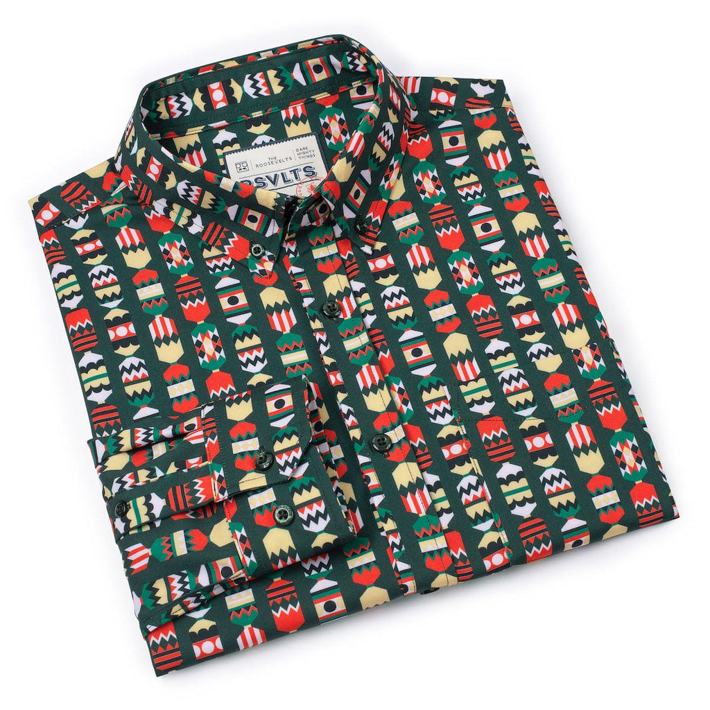 RSVLTS Crackin’ Christmas Long Sleeve Shirt in Green — detail 5