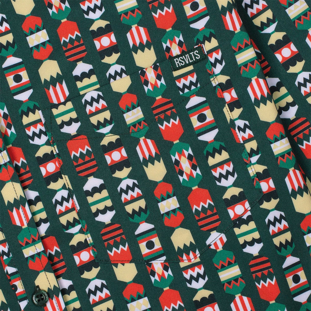 RSVLTS Crackin’ Christmas Long Sleeve Shirt in Green — detail 2