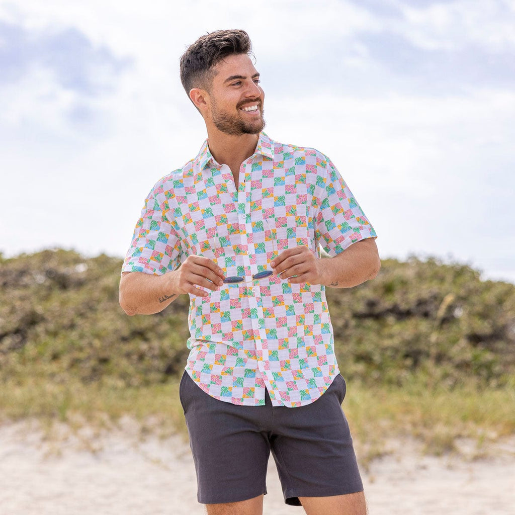 RSVLTS Late Checkout Bamboo Short Sleeve Shirt in Multicolor — detail 7
