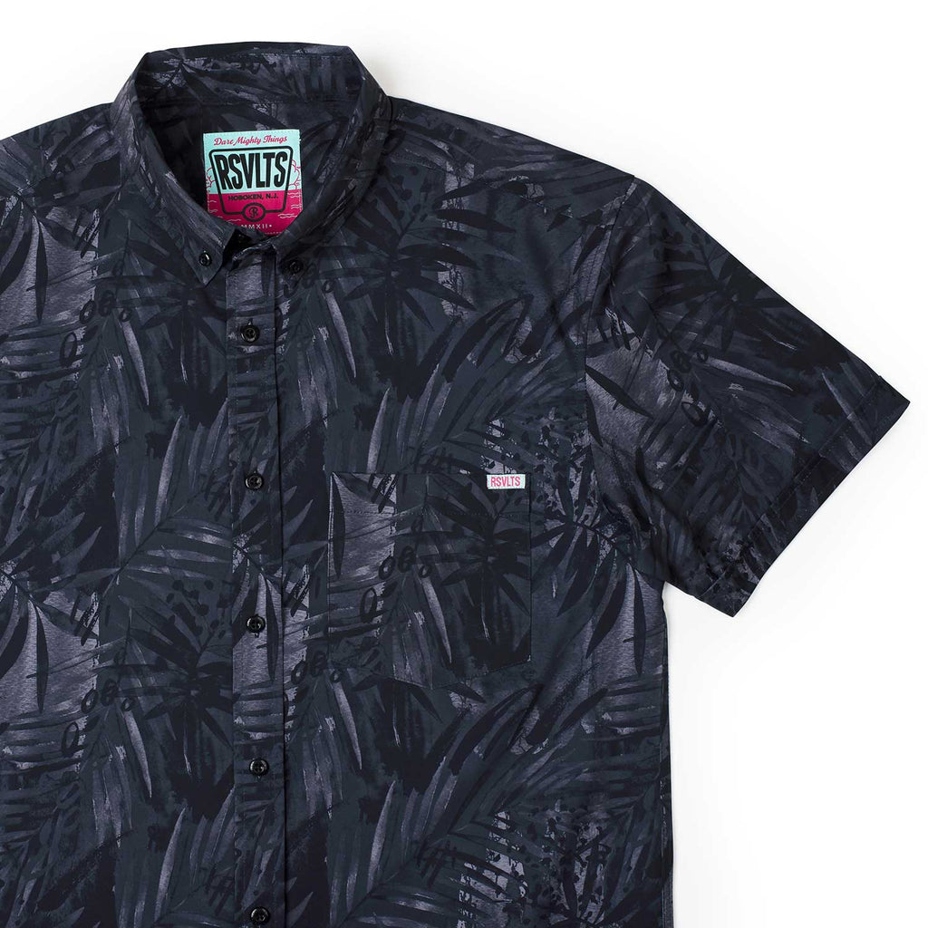 RSVLTS Midnight Chill KUNUFLEX Short Sleeve Shirt in Black — front view