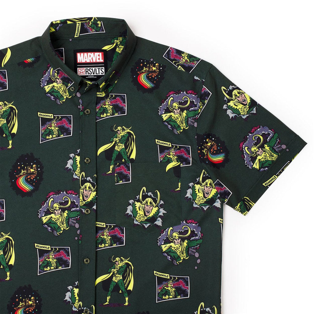 RSVLTS The Trickster KUNUFLEX Short Sleeve Shirt in Green — front view