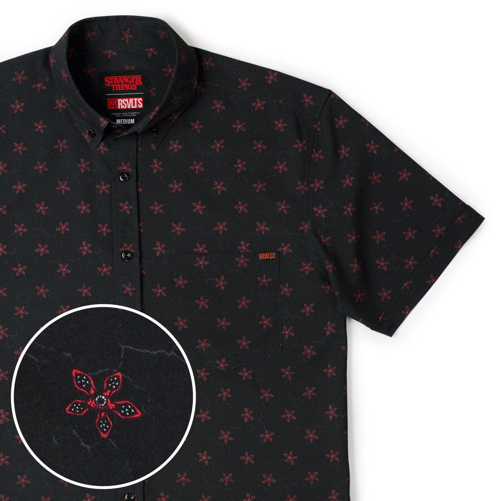 RSVLTS Demogarden KUNUFLEX Short Sleeve Shirt in Black — front view
