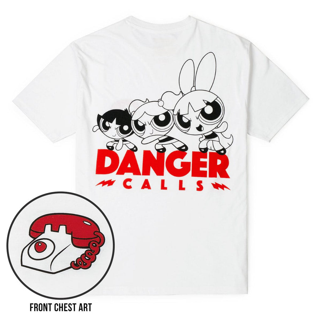 RSVLTS Danger Calls Crewneck Tee in White — front view