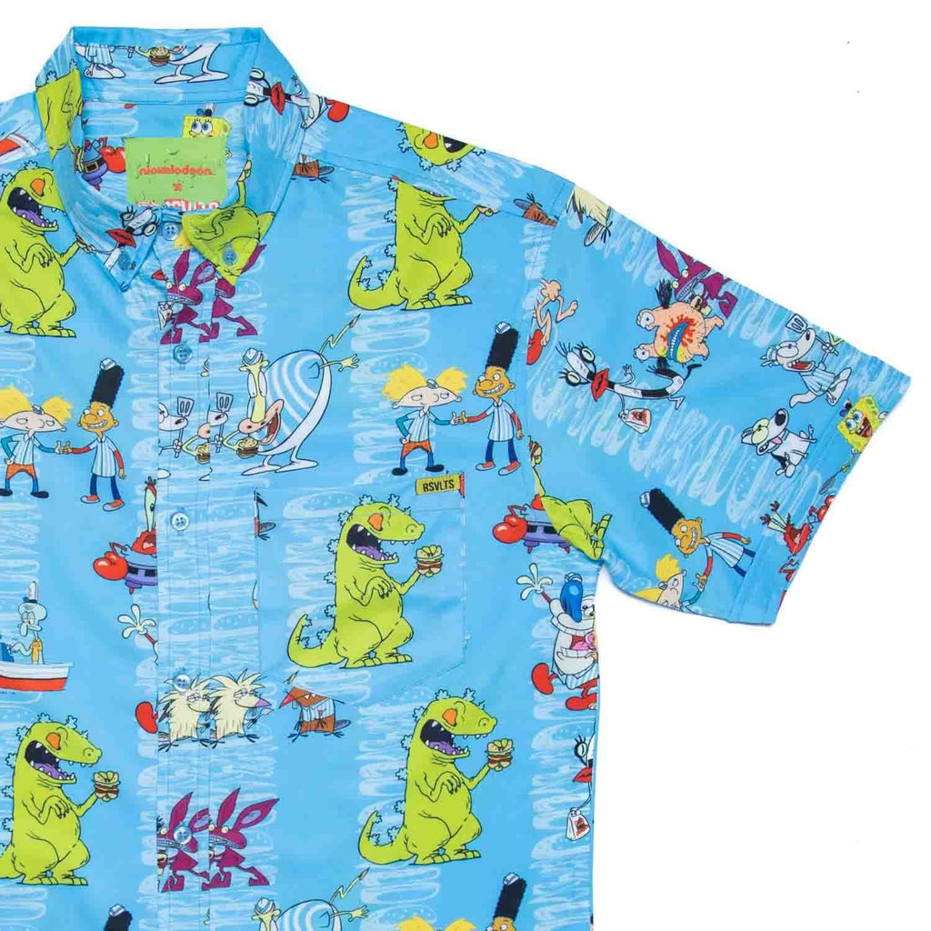 RSVLTS Home of the Good Burger KUNUFLEX Short Sleeve Shirt in Blue — front view