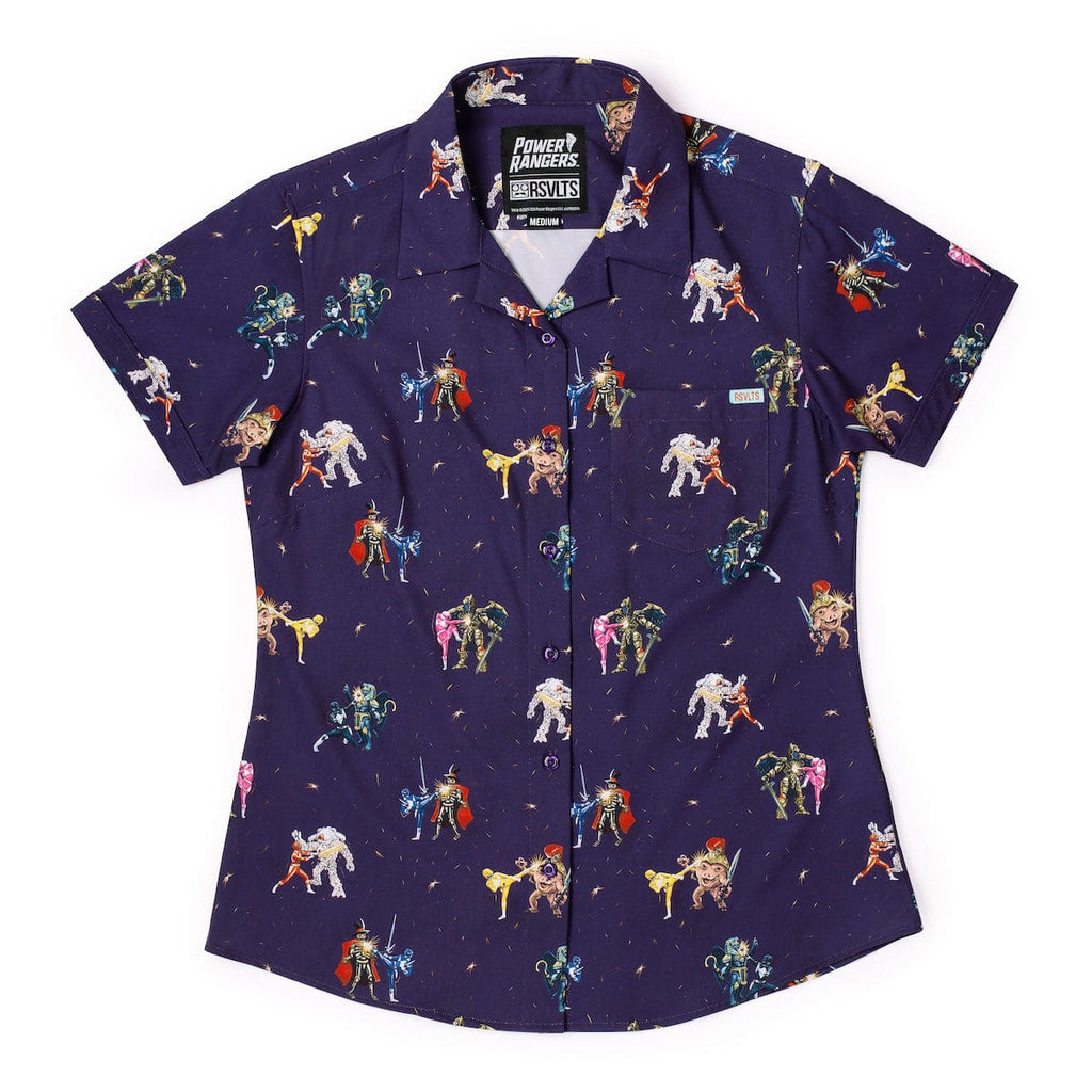 RSVLTS May the Power Protect You Women's KUNUFLEX Short Sleeve Shirt in Purple — front view