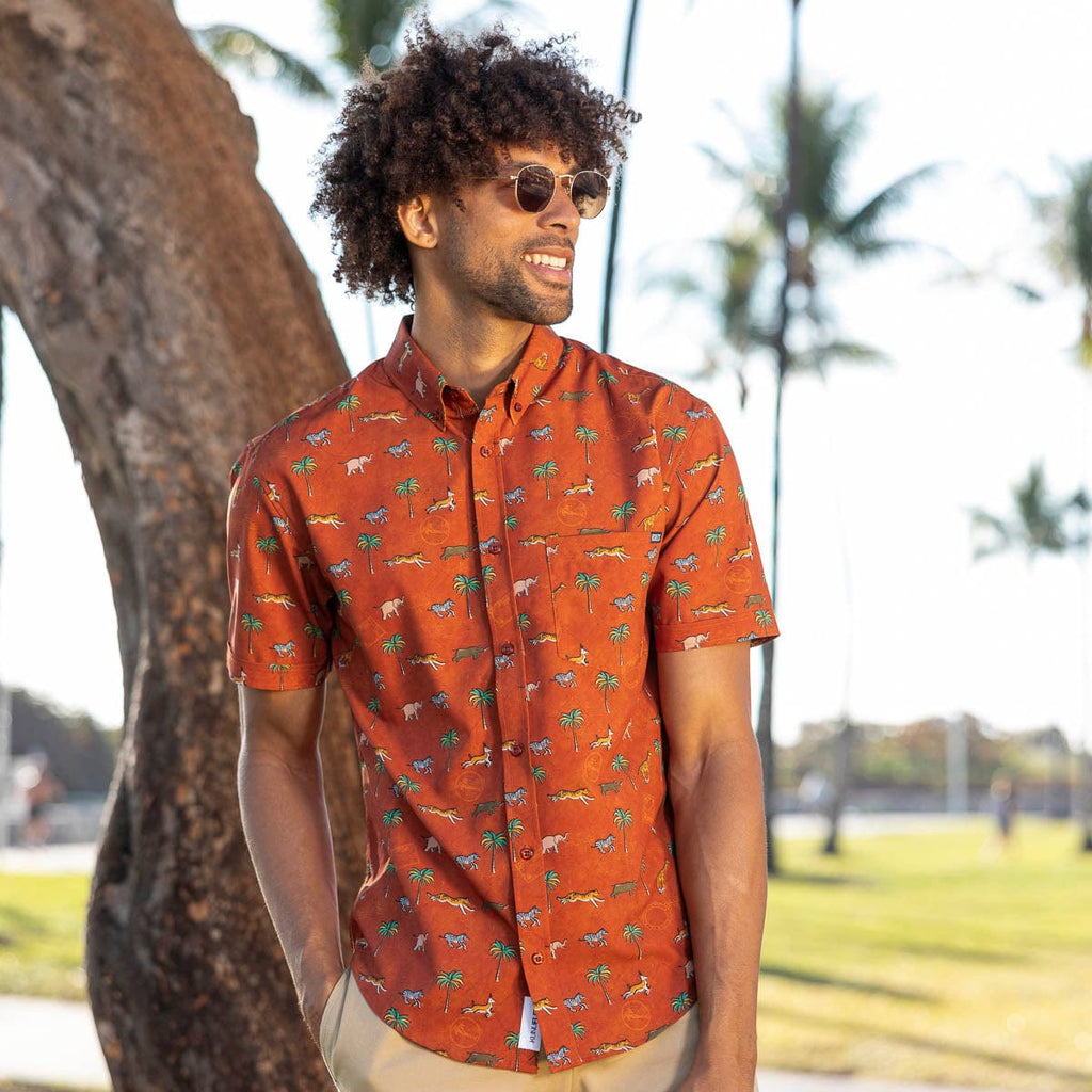 RSVLTS Destination Darjeeling KUNUFLEX Short Sleeve Shirt in Brown — detail 4