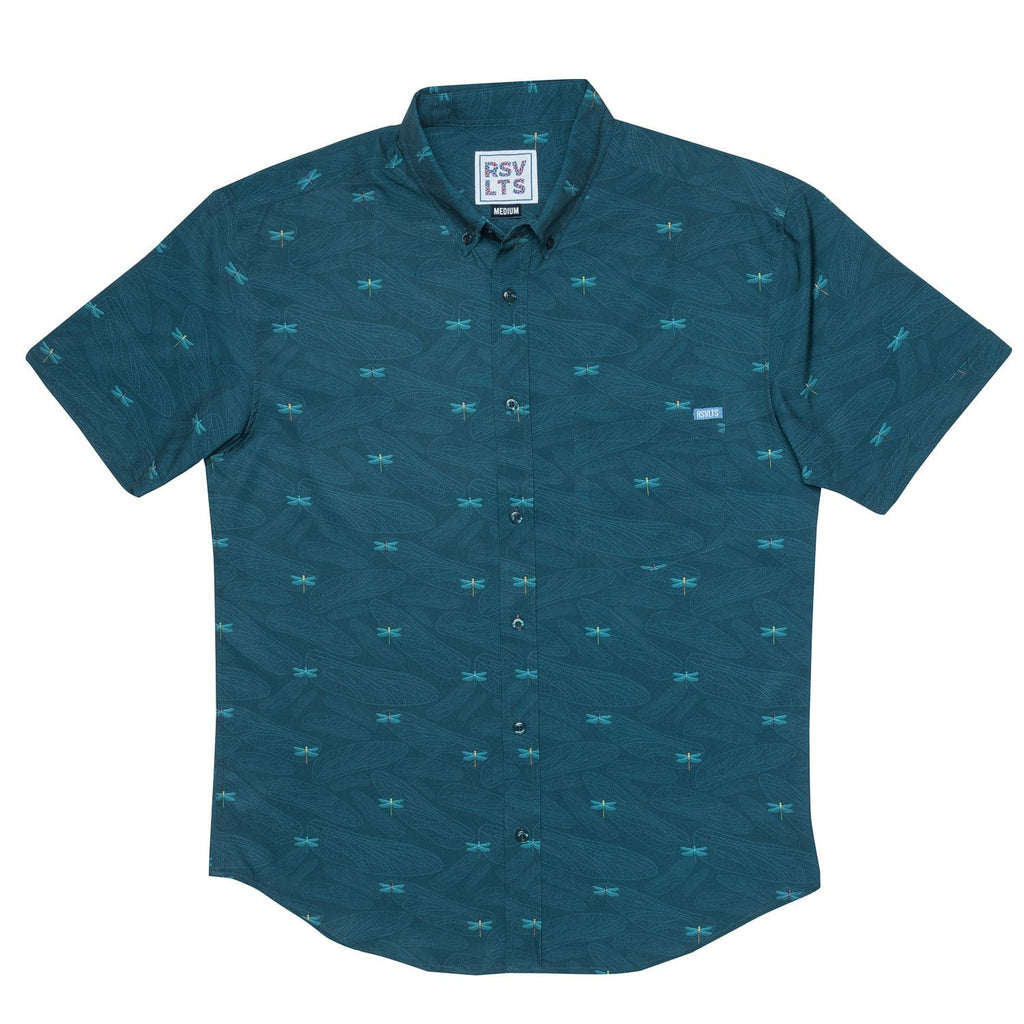 RSVLTS Dragonflies KUNUFLEX Short Sleeve Shirt in Green — detail 3