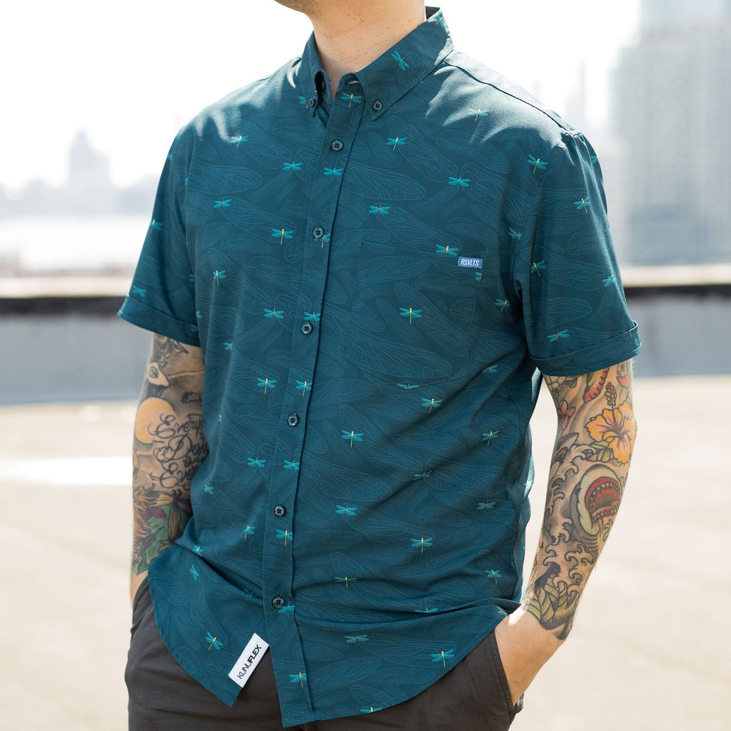 RSVLTS Dragonflies KUNUFLEX Short Sleeve Shirt in Green — detail 2