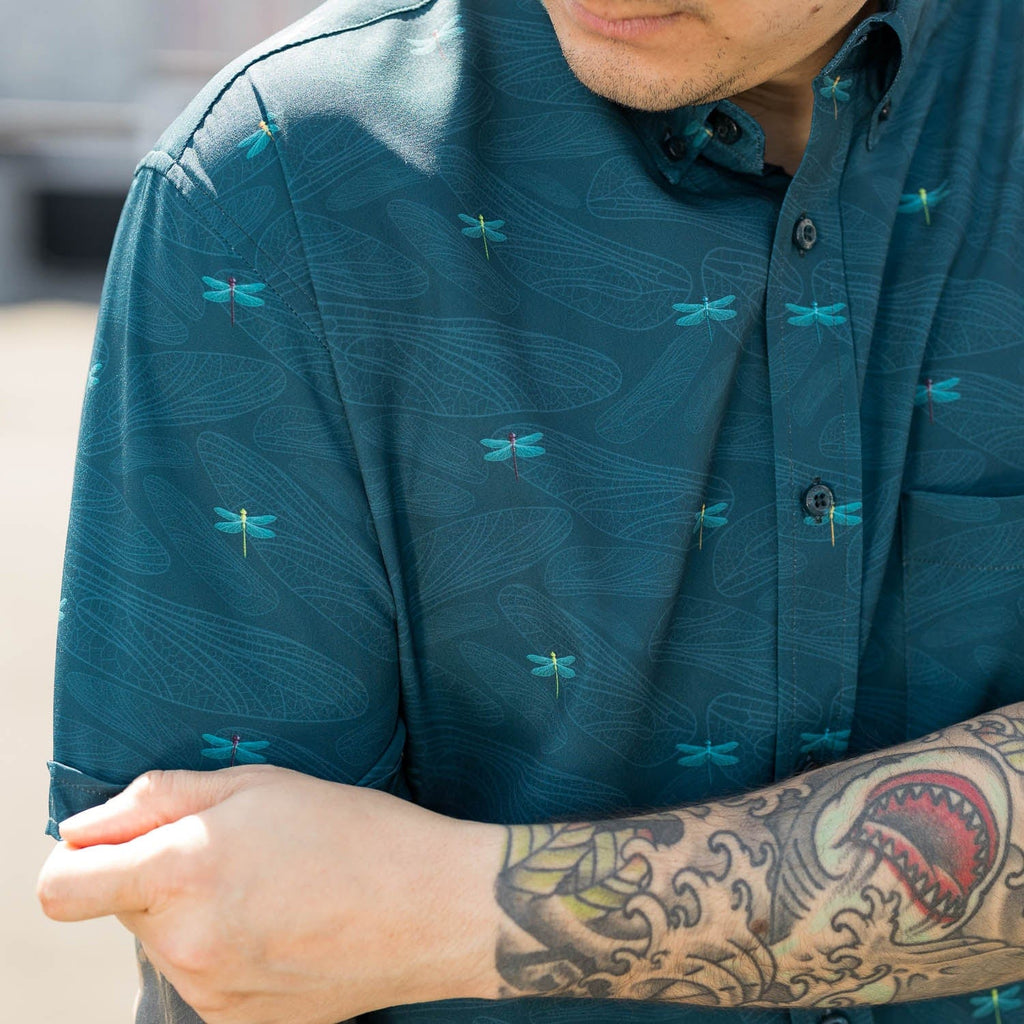 RSVLTS Dragonflies KUNUFLEX Short Sleeve Shirt in Green — detail 8