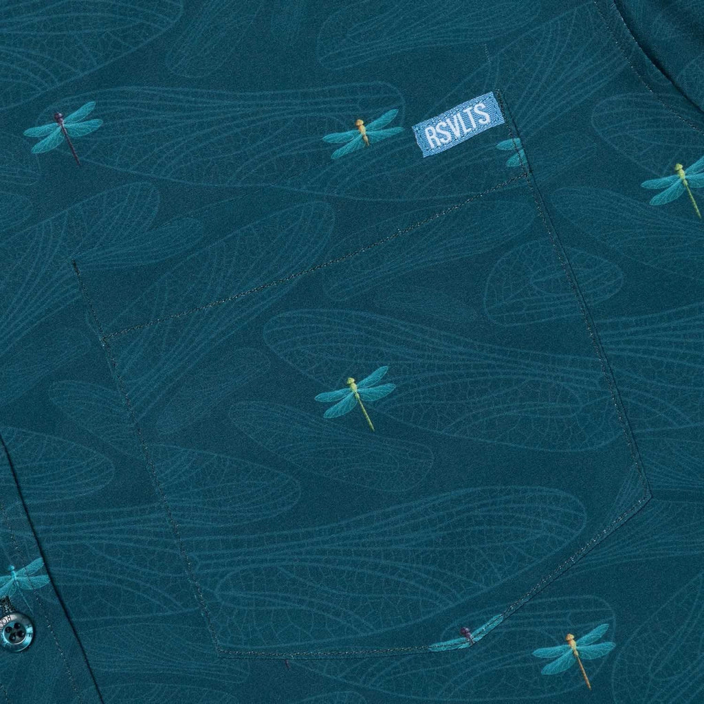 RSVLTS Dragonflies KUNUFLEX Short Sleeve Shirt in Green — detail 7