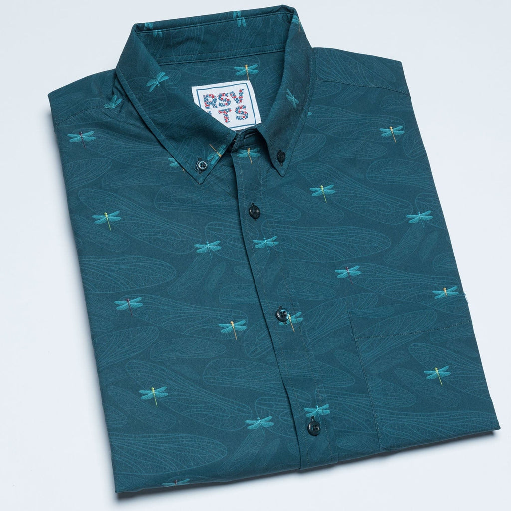 RSVLTS Dragonflies KUNUFLEX Short Sleeve Shirt in Green — detail 9