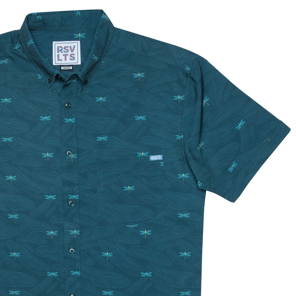 RSVLTS Dragonflies KUNUFLEX Short Sleeve Shirt in Green — front view