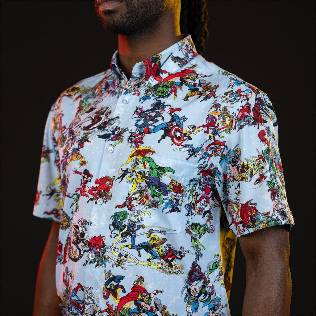 RSVLTS There Goes My Hero KUNUFLEX Short Sleeve Shirt in Blue — front view