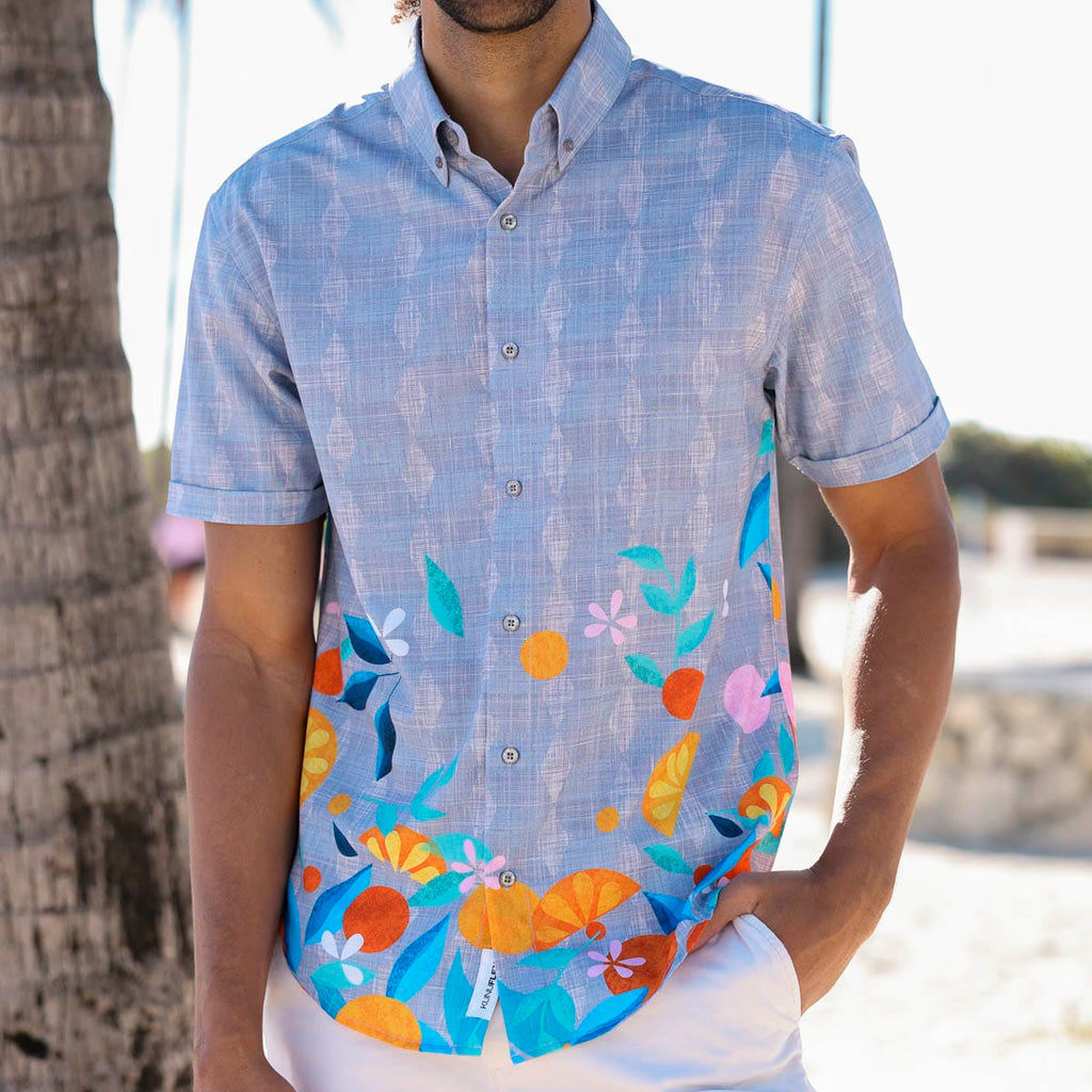 RSVLTS Citrus Twist KUNUFLEX Short Sleeve Shirt in Gray — front view
