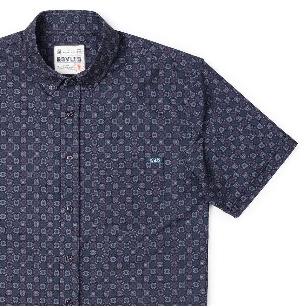 RSVLTS Midnight Mosaic KUNUFLEX Short Sleeve Shirt in Blue — detail 2