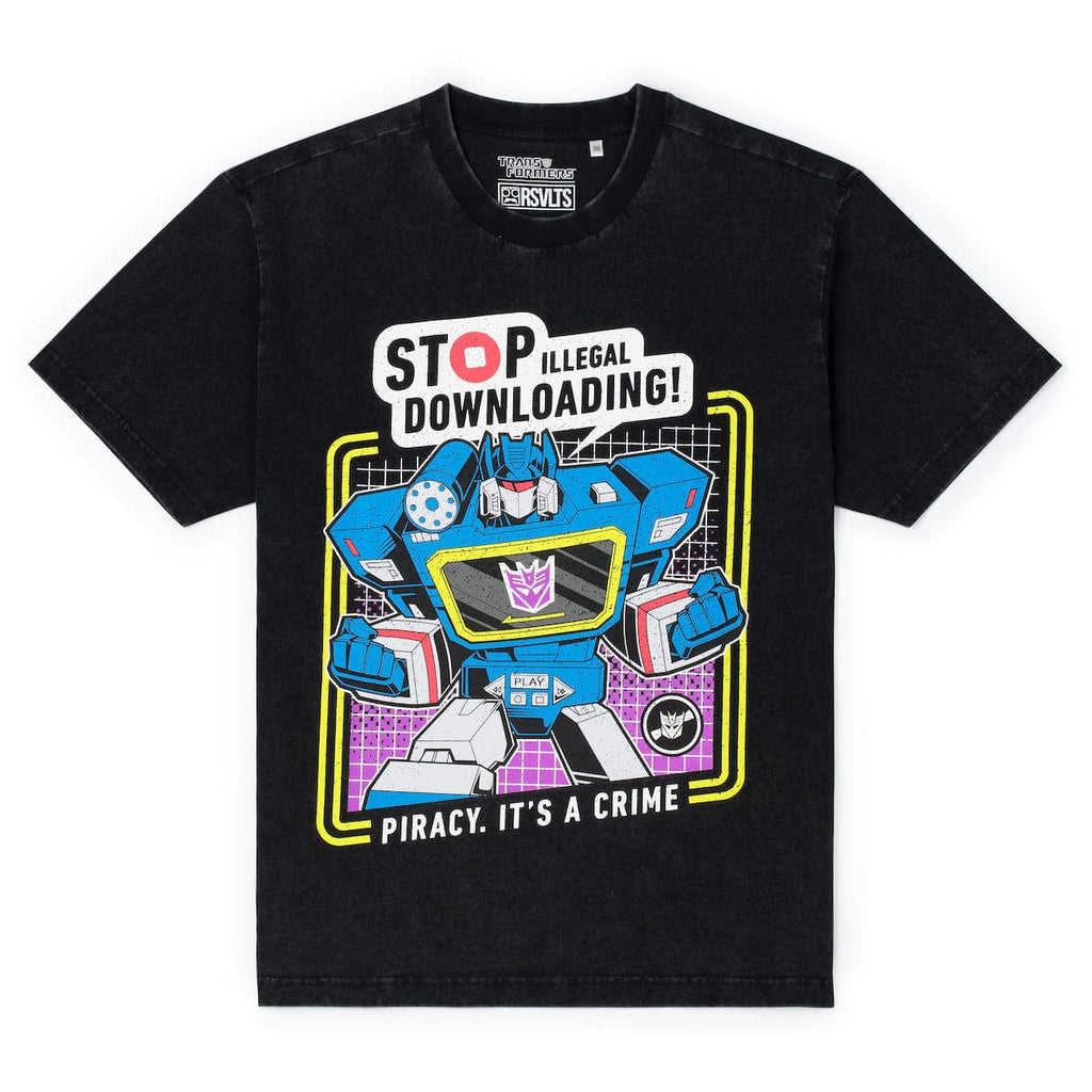 RSVLTS Stop Illegal Downloading! Vintage Crewneck Tee in Black — front view
